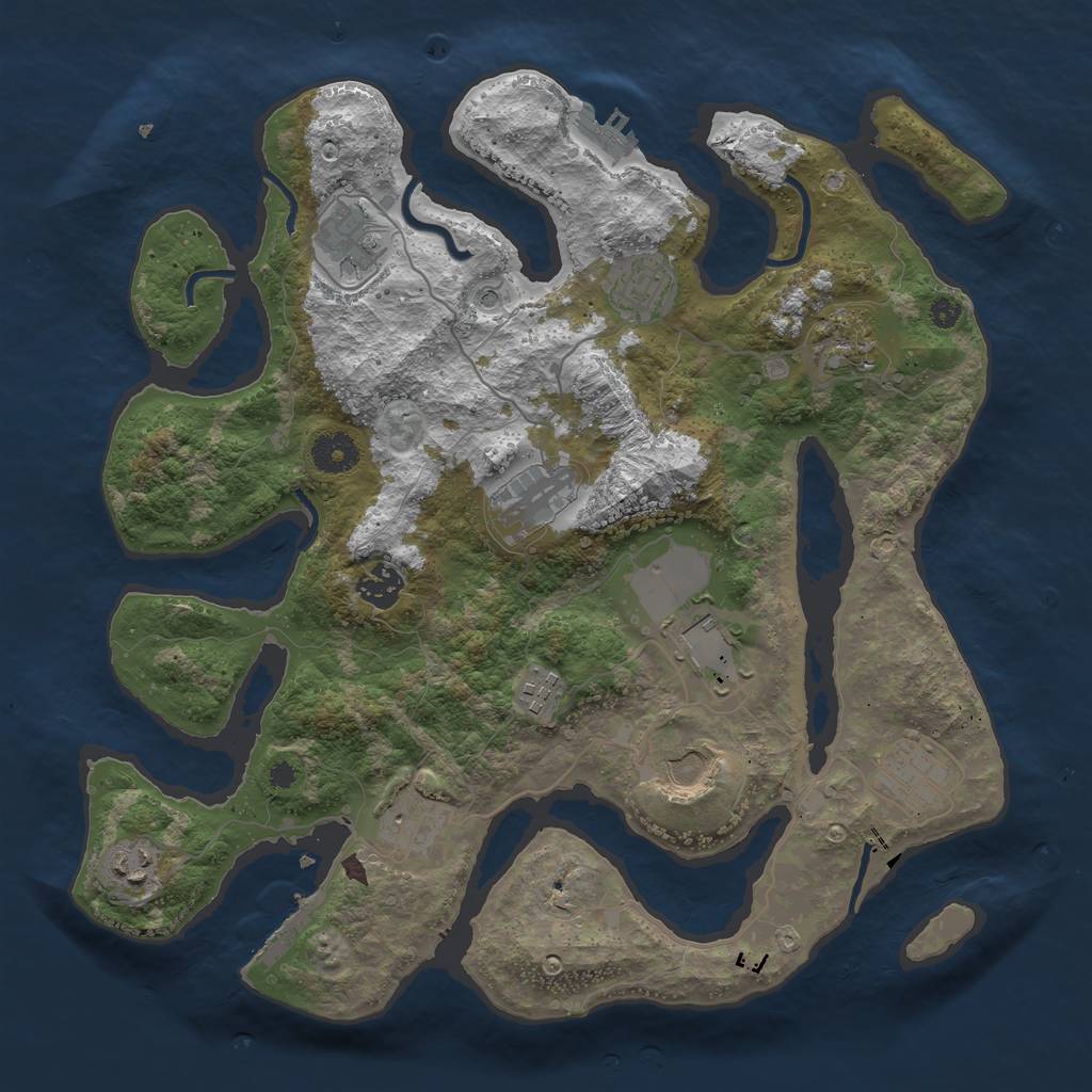 Rust Map: Procedural Map, Size: 3700, Seed: 2028847130, 16 Monuments