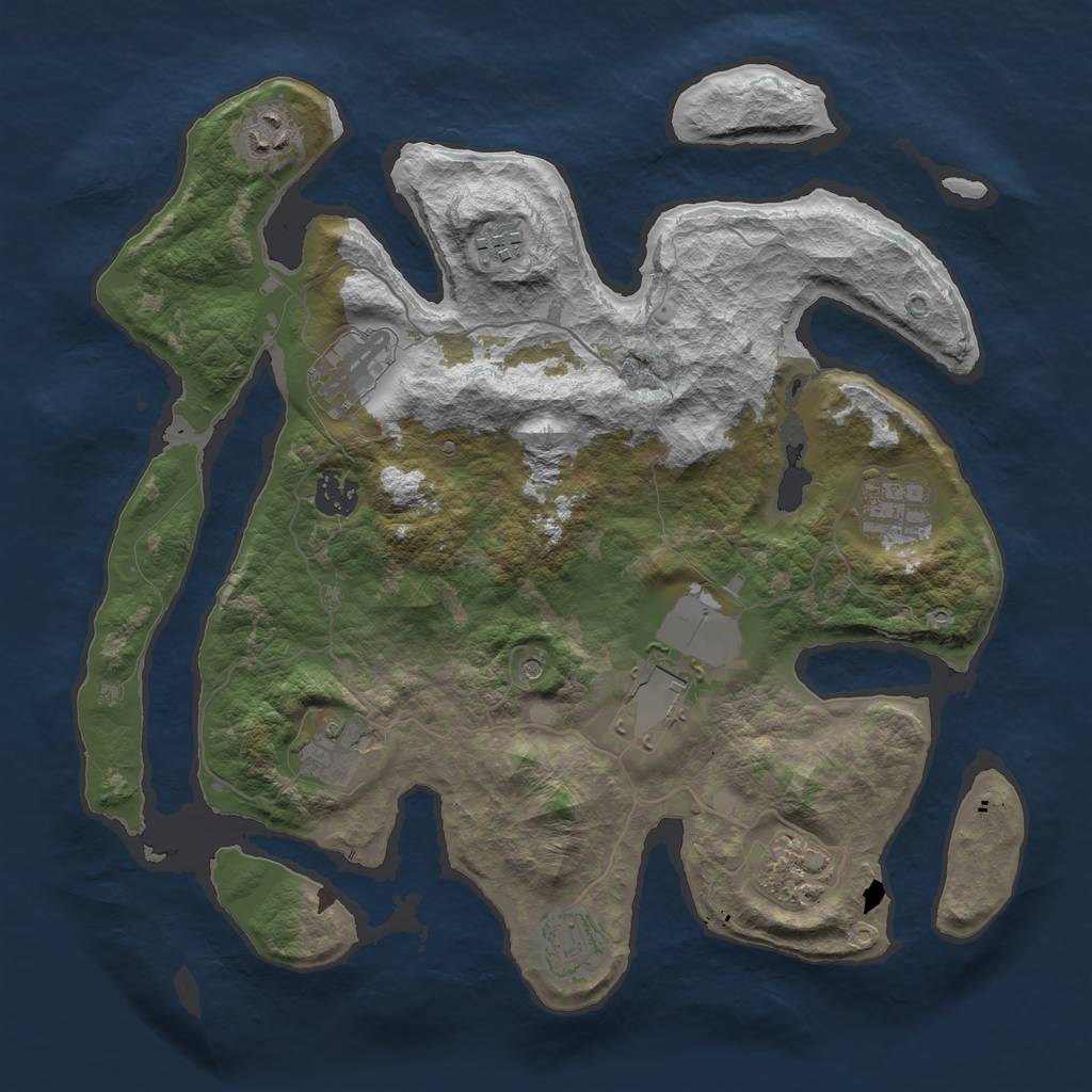 Rust Map: Barren, Size: 3600, Seed: 600, 12 Monuments