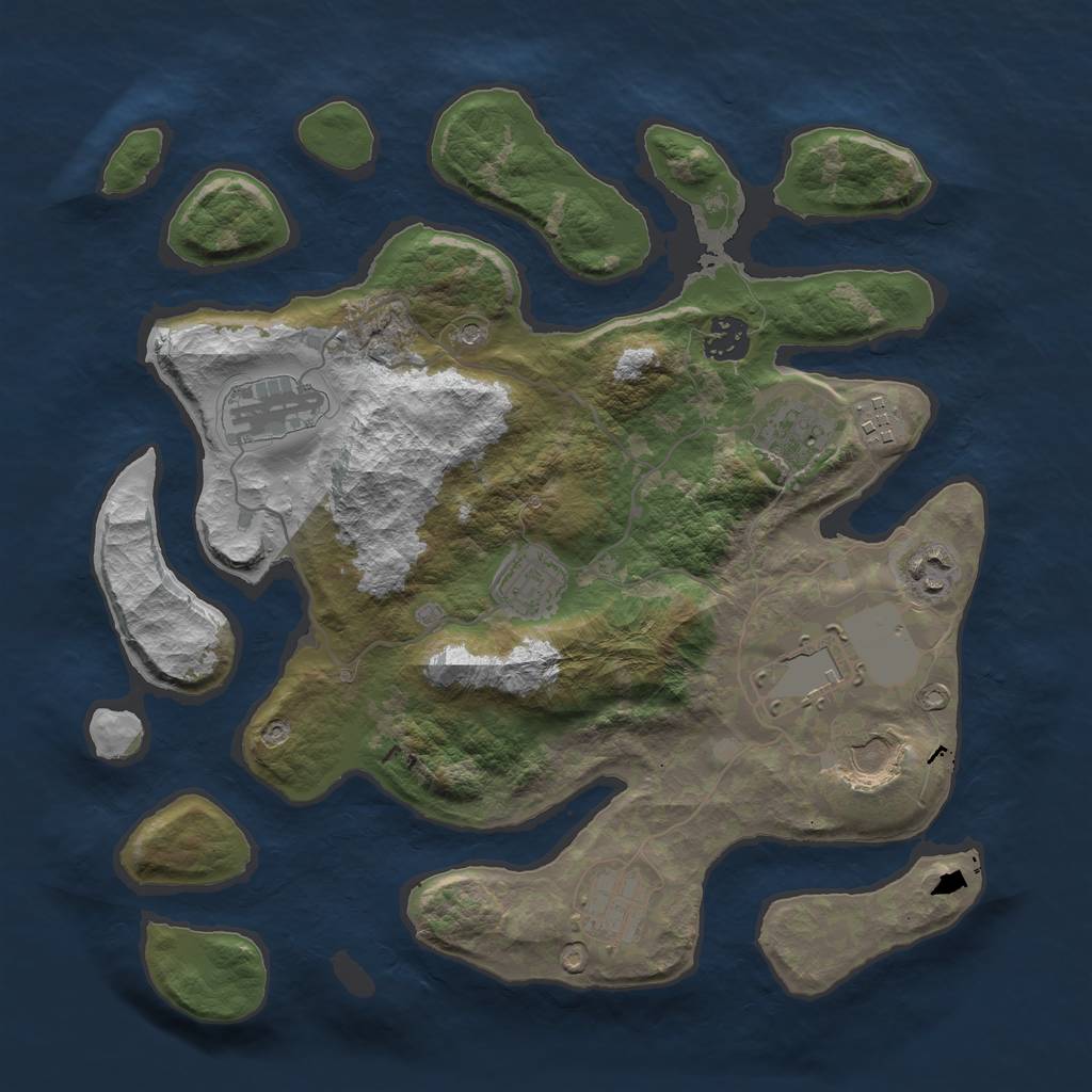 Rust Map: Barren, Size: 3500, Seed: 2142233300, 12 Monuments