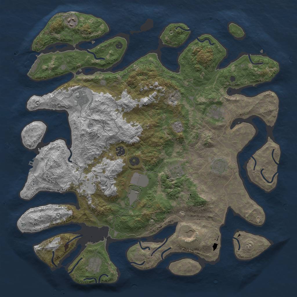 Rust Map: Procedural Map, Size: 4500, Seed: 1708784147, 16 Monuments