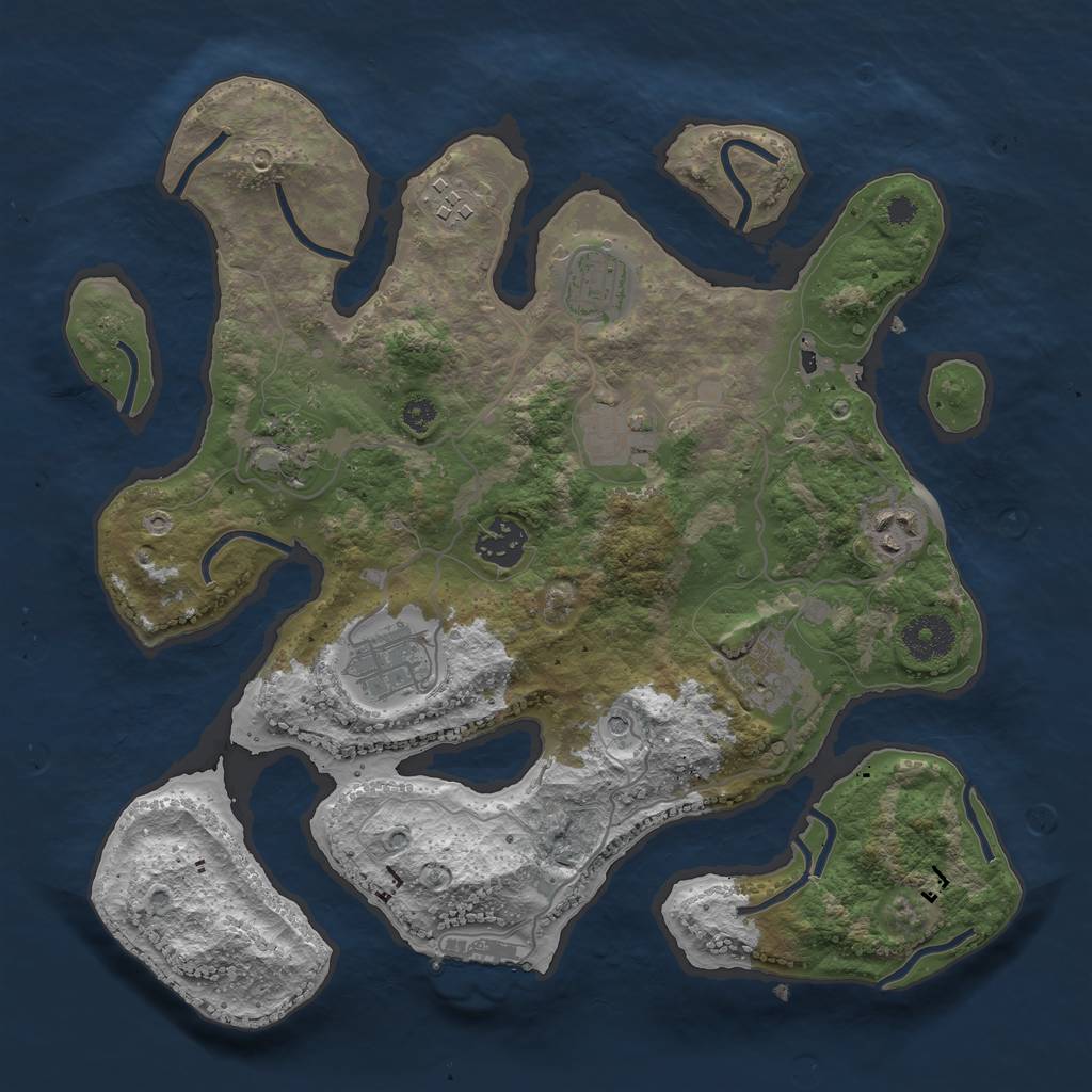 Rust Map: Procedural Map, Size: 3351, Seed: 2147483647, 12 Monuments