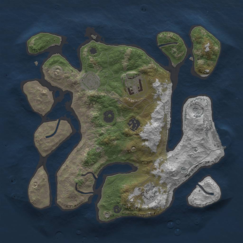 Rust Map: Procedural Map, Size: 3000, Seed: 34589340, 8 Monuments