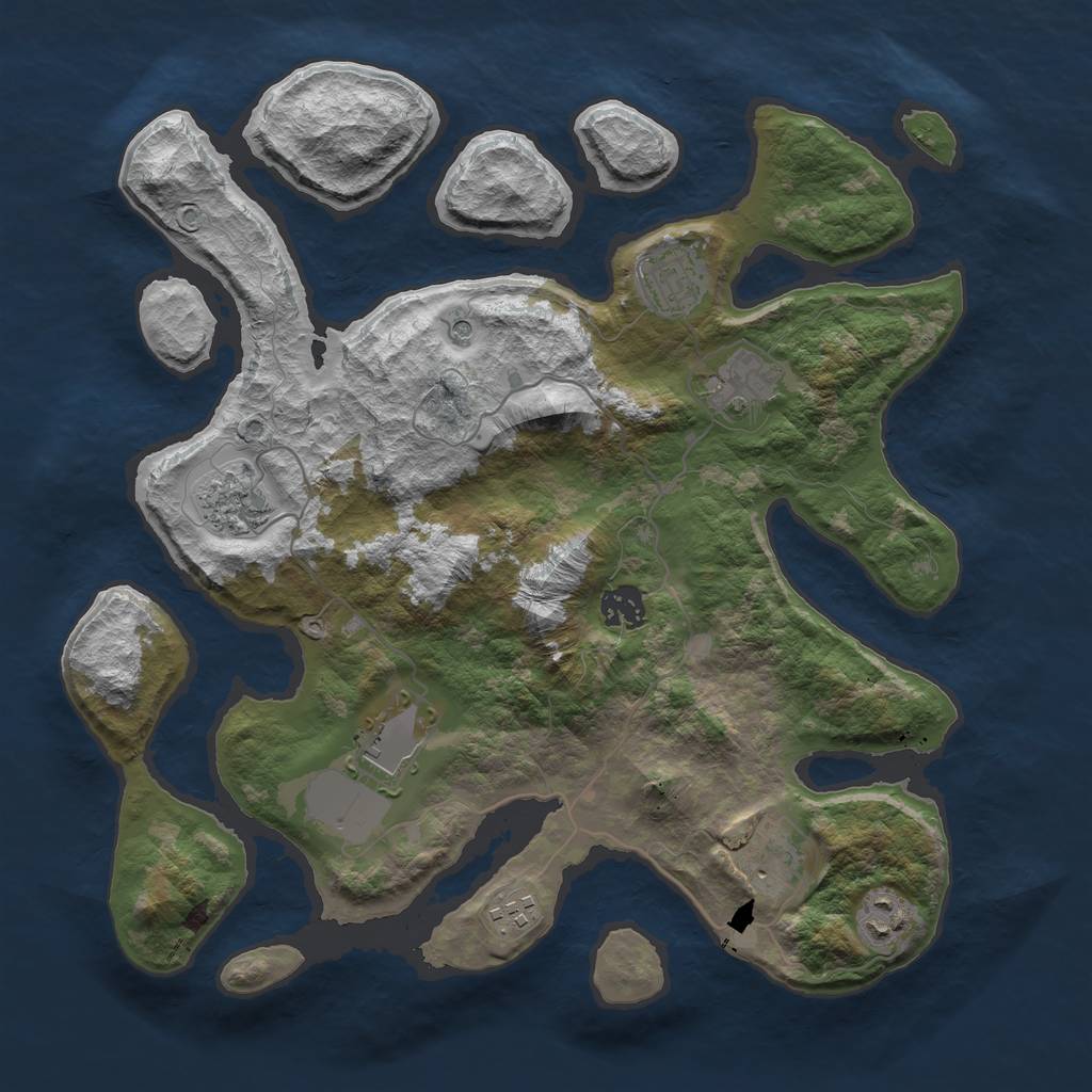 Rust Map: Barren, Size: 3600, Seed: 562578, 11 Monuments