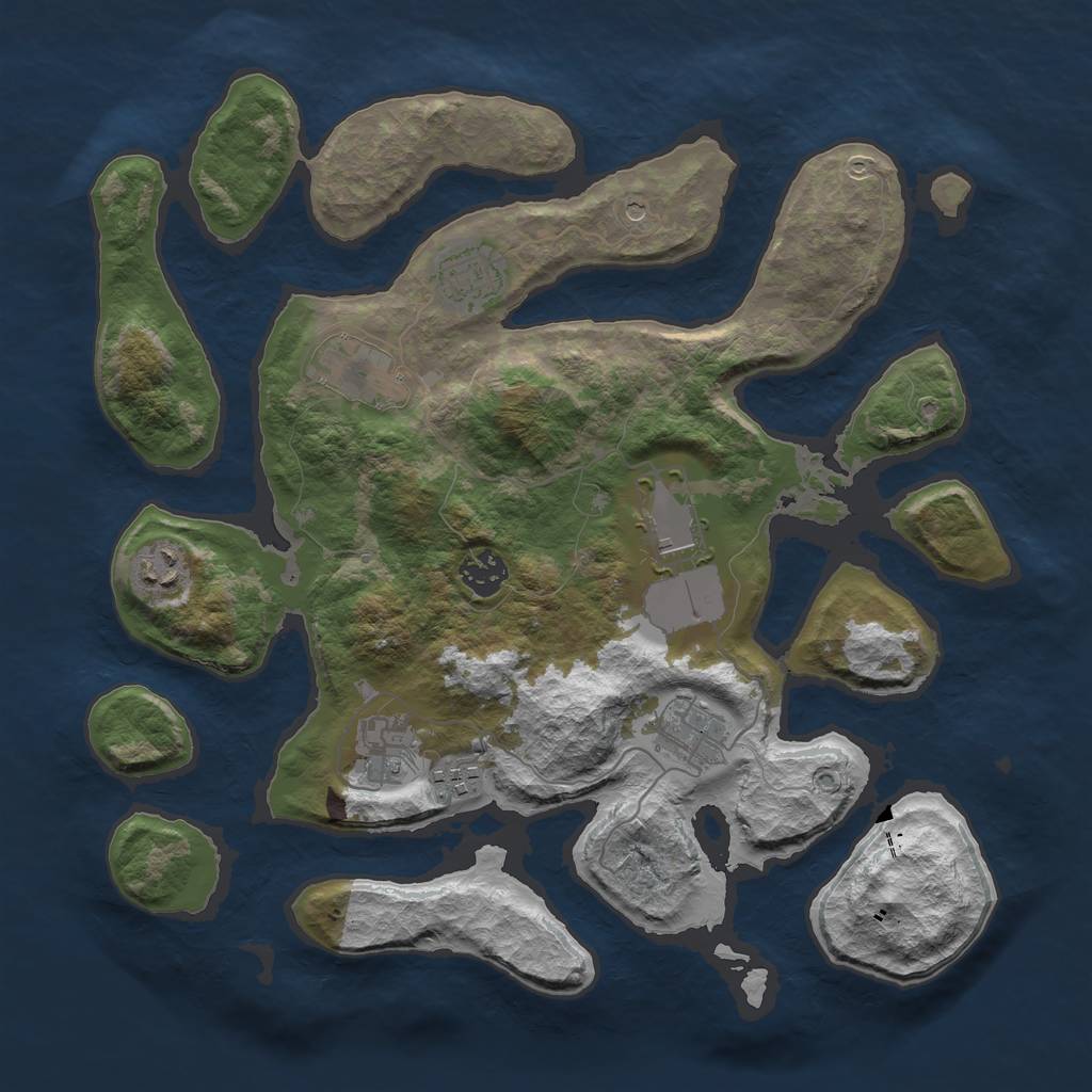 Rust Map: Barren, Size: 3600, Seed: 493365, 11 Monuments