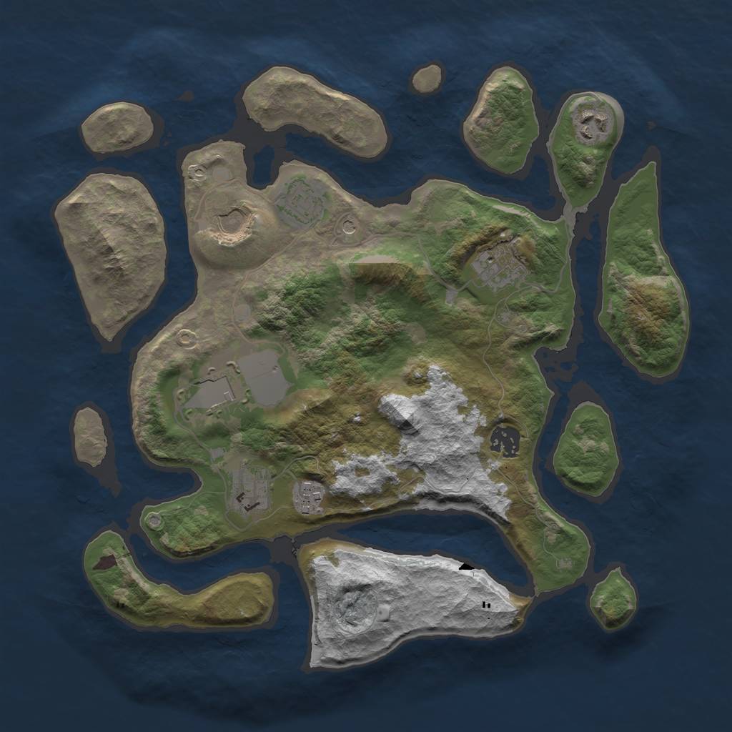 Rust Map: Barren, Size: 3500, Seed: 1217824384, 11 Monuments