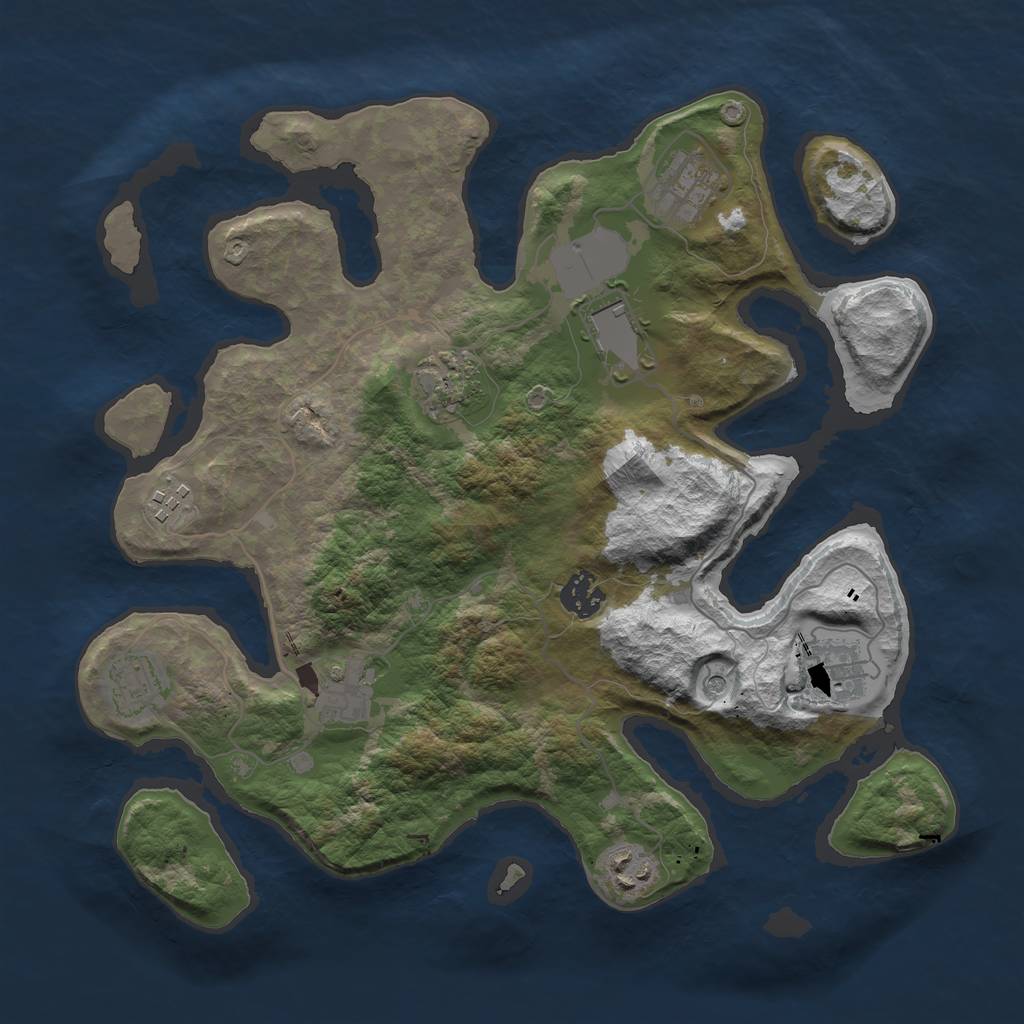 Rust Map: Barren, Size: 3500, Seed: 164833549, 12 Monuments