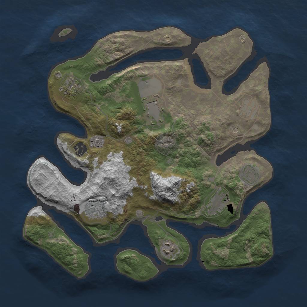 Rust Map: Barren, Size: 3500, Seed: 1911226369, 12 Monuments