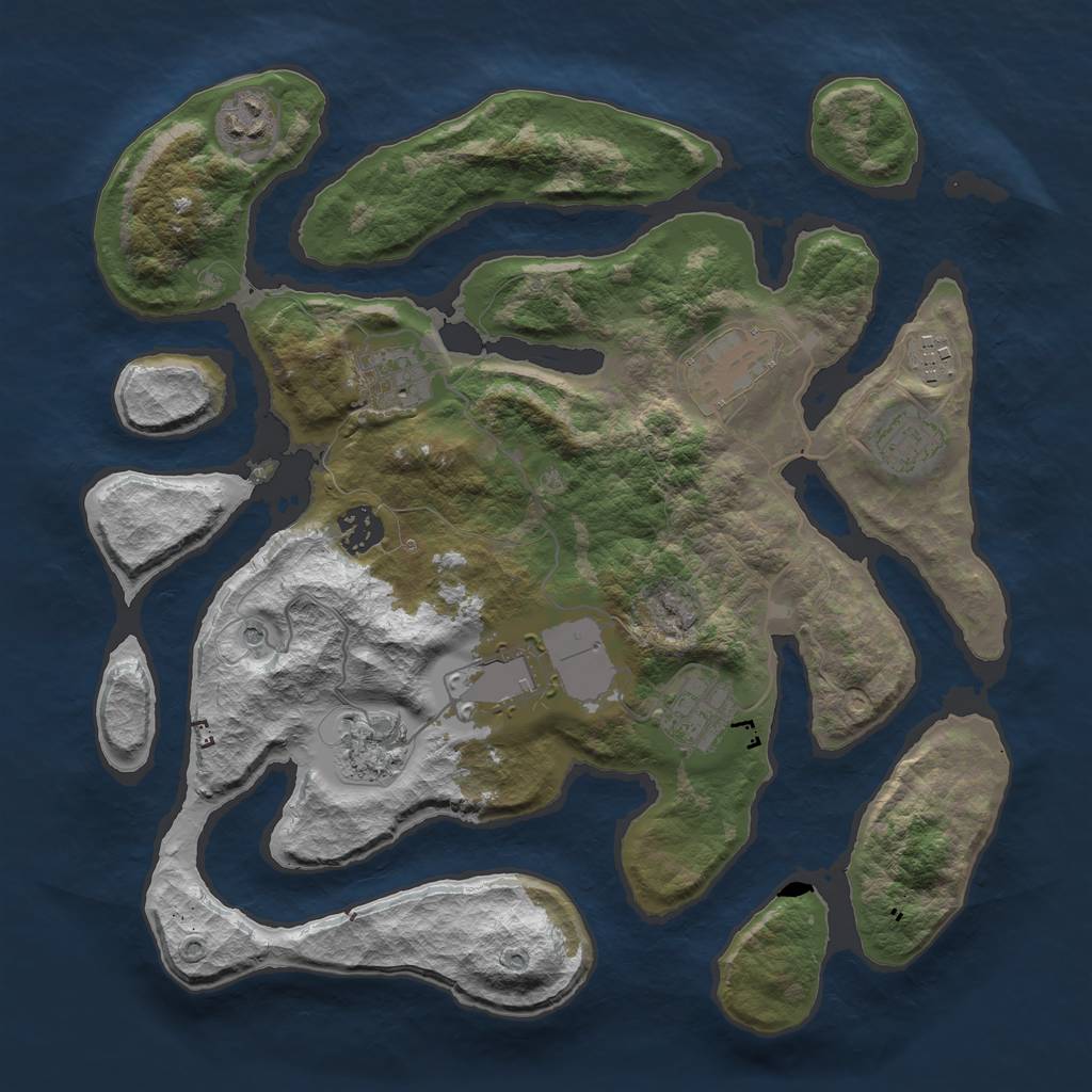 Rust Map: Barren, Size: 3500, Seed: 59637725, 12 Monuments