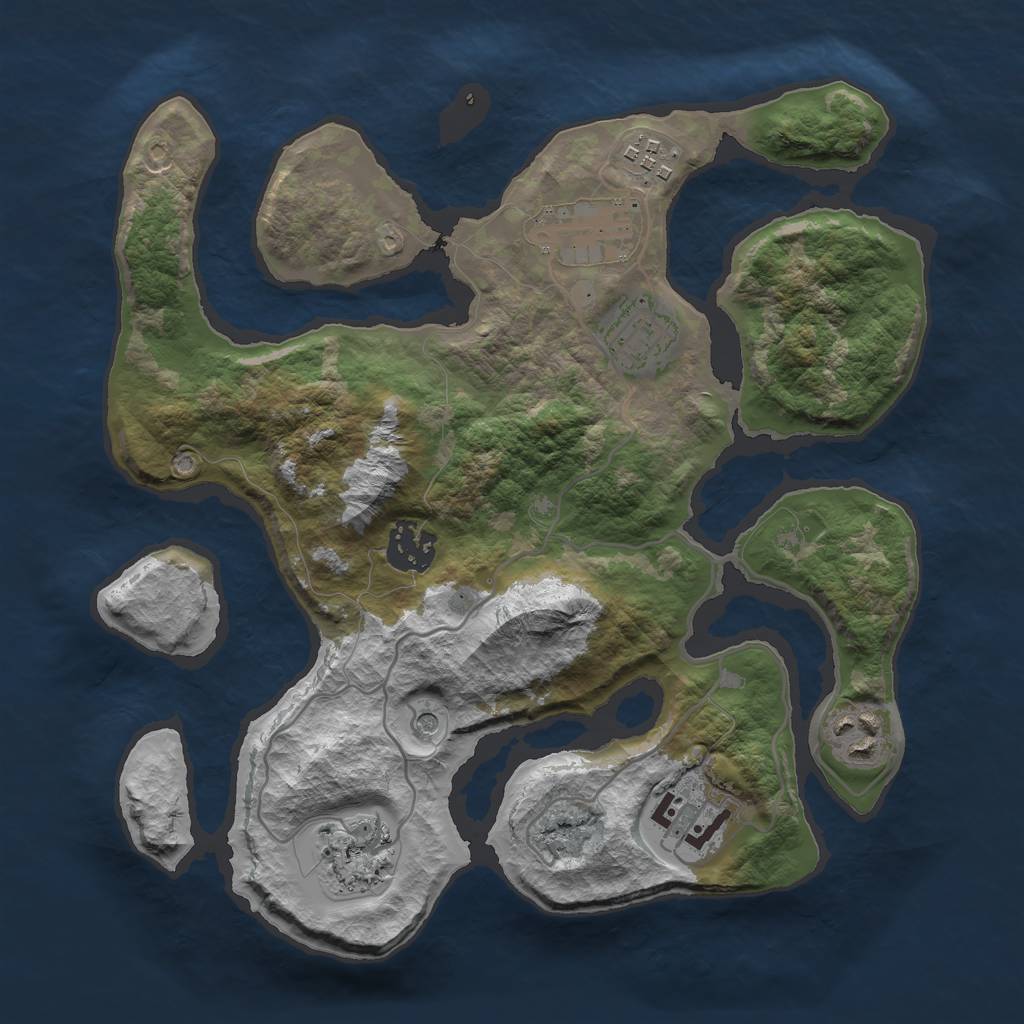 Rust Map: Barren, Size: 3000, Seed: 121315424, 10 Monuments