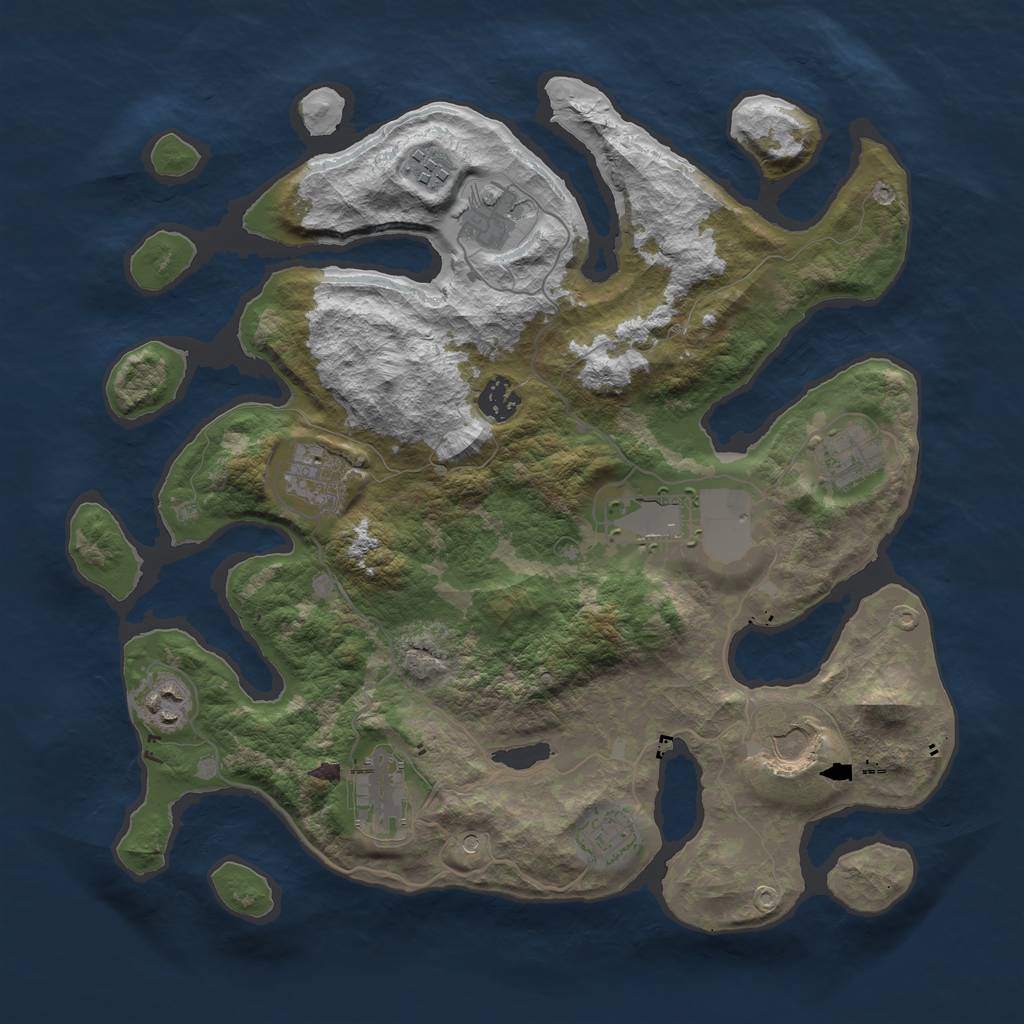 Rust Map: Barren, Size: 3700, Seed: 1554459231, 13 Monuments