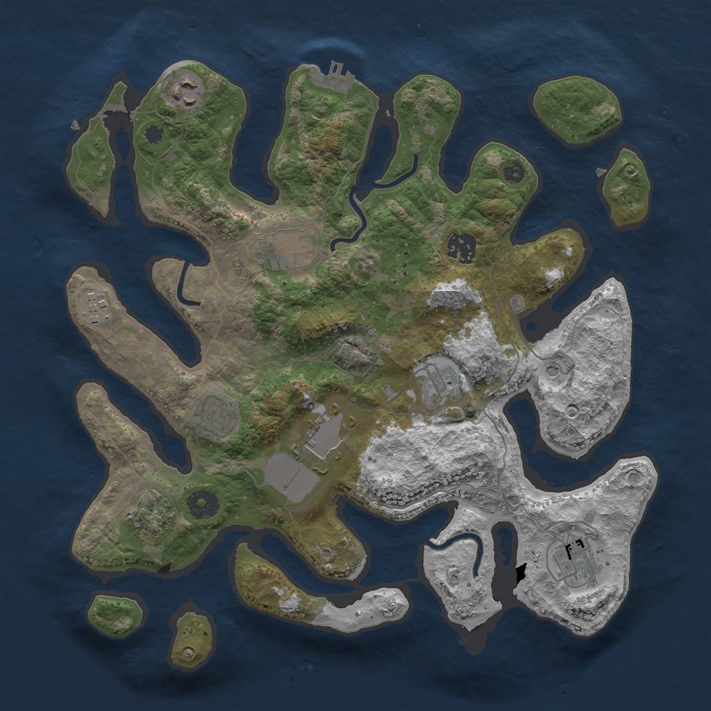 Rust Map: Procedural Map, Size: 3500, Seed: 740168423, 13 Monuments