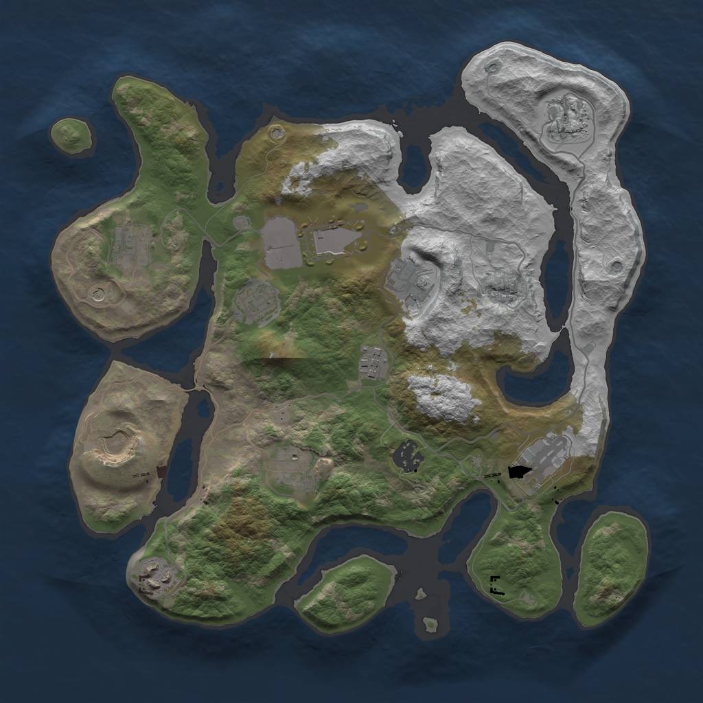 Rust Map: Barren, Size: 3500, Seed: 1201044491, 14 Monuments