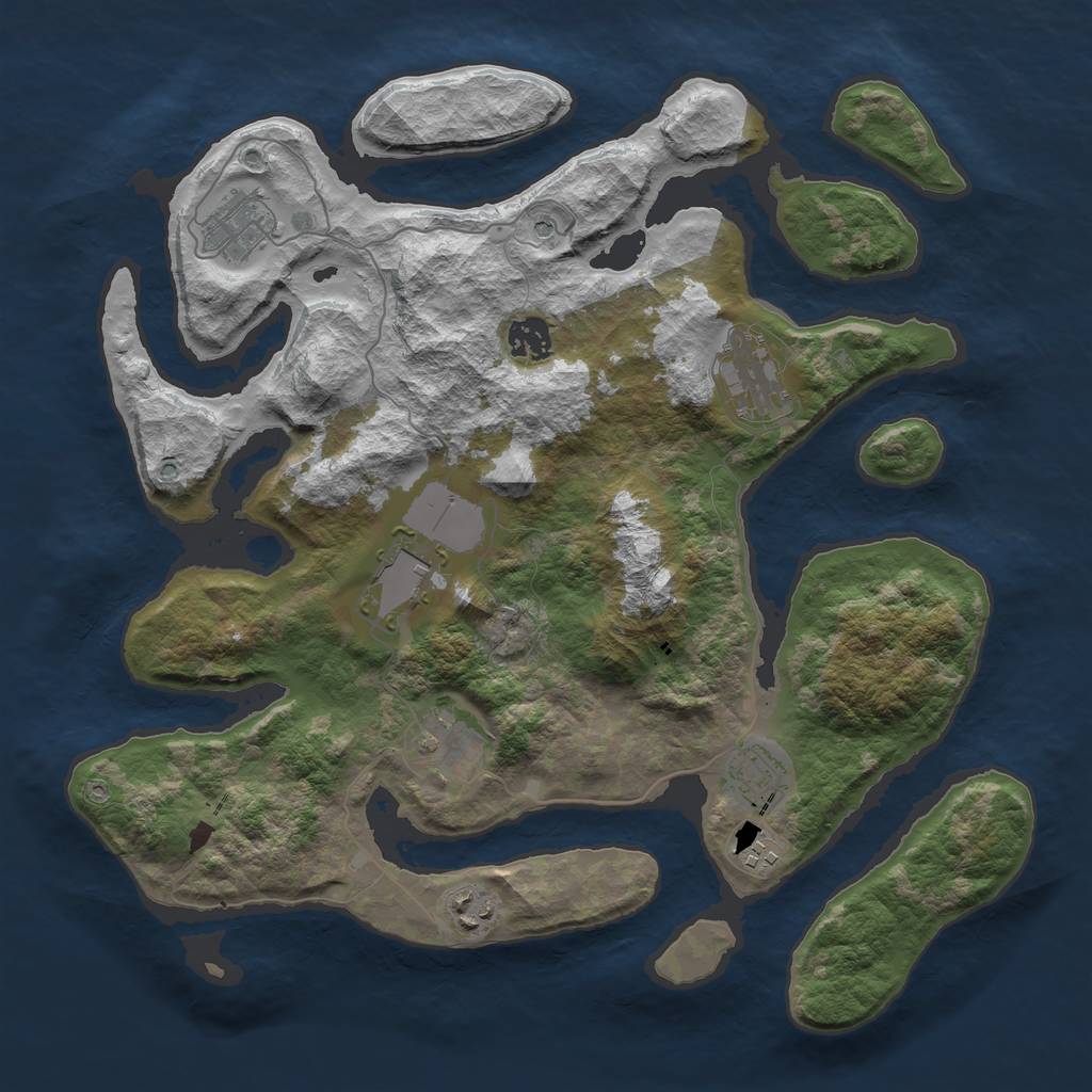 Rust Map: Barren, Size: 3700, Seed: 2049622867, 11 Monuments