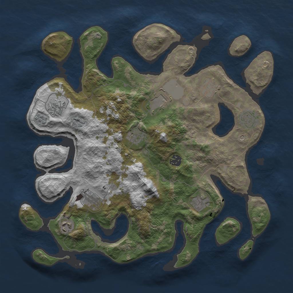 Rust Map: Barren, Size: 3800, Seed: 42256479, 13 Monuments