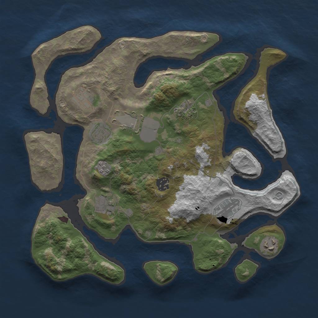 Rust Map: Barren, Size: 3500, Seed: 1182491924, 12 Monuments