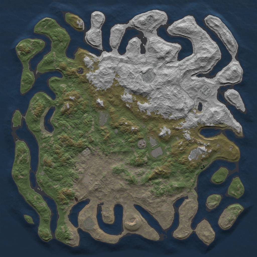 Rust Map: Barren, Size: 6000, Seed: 6654, 14 Monuments