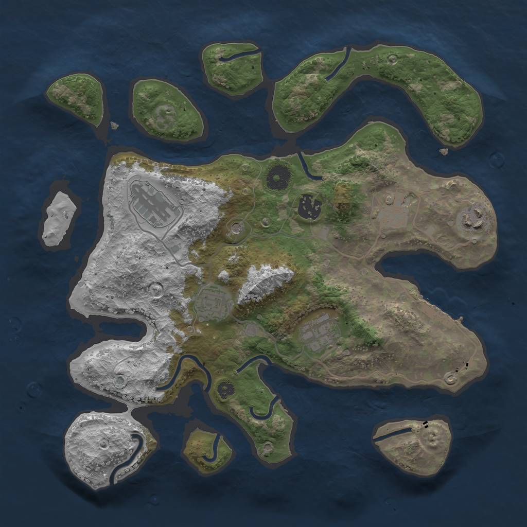 Rust Map: Procedural Map, Size: 3250, Seed: 1404441108, 10 Monuments