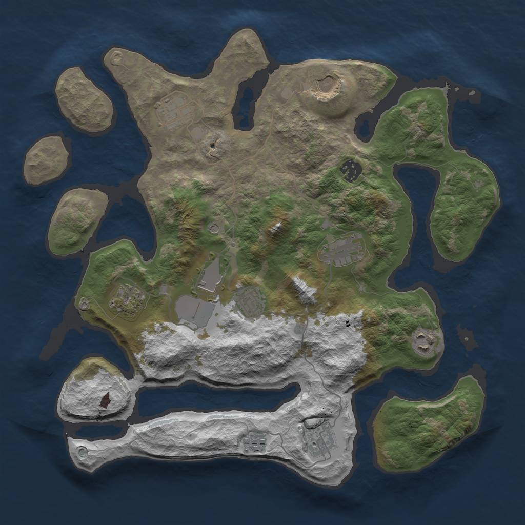 Rust Map: Barren, Size: 3700, Seed: 1039005103, 13 Monuments