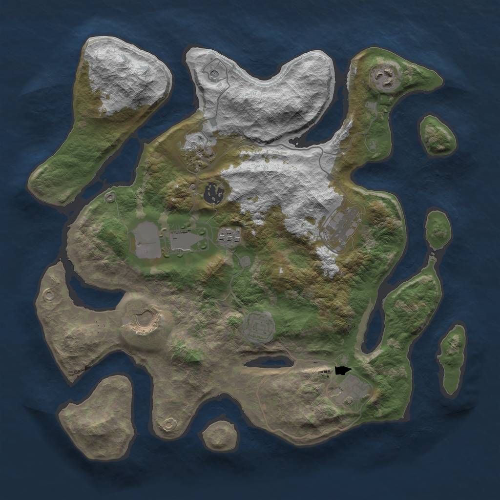 Rust Map: Barren, Size: 3600, Seed: 616673, 12 Monuments