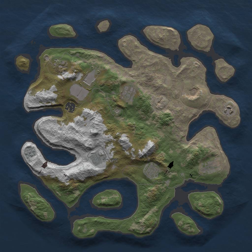 Rust Map: Barren, Size: 3700, Seed: 1781652142, 13 Monuments