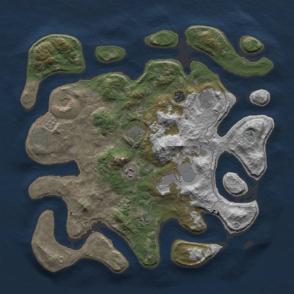 Rust Map: Barren, Size: 4000, Seed: 1313599567, 12 Monuments
