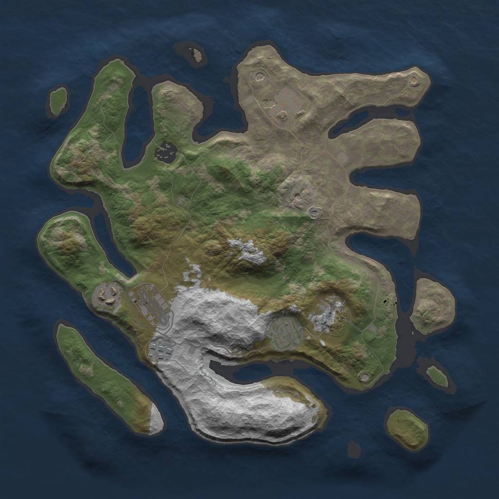 Rust Map: Barren, Size: 3400, Seed: 44146, 10 Monuments