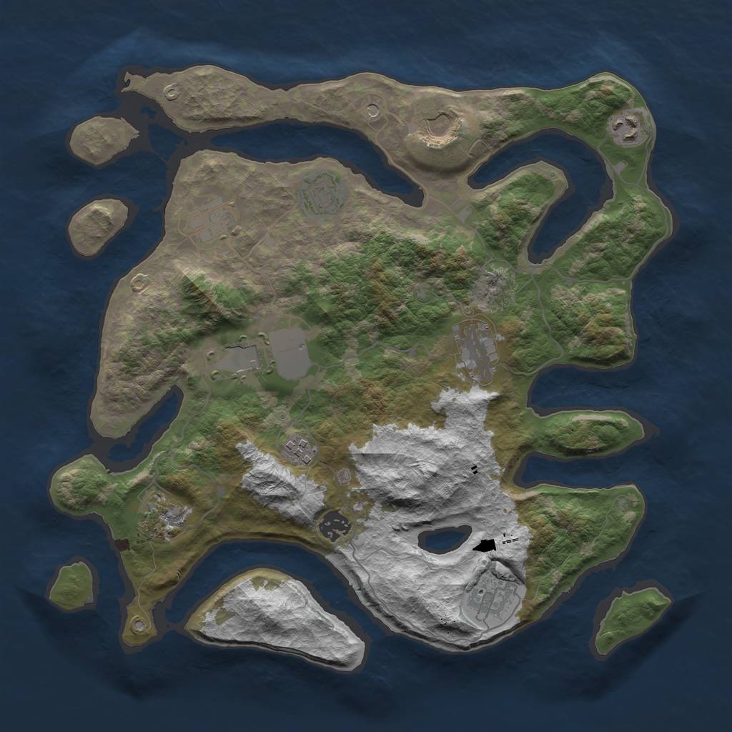 Rust Map: Barren, Size: 3750, Seed: 1508740583, 13 Monuments