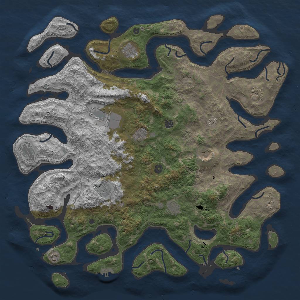 Rust Map: Procedural Map, Size: 5000, Seed: 7654321, 15 Monuments