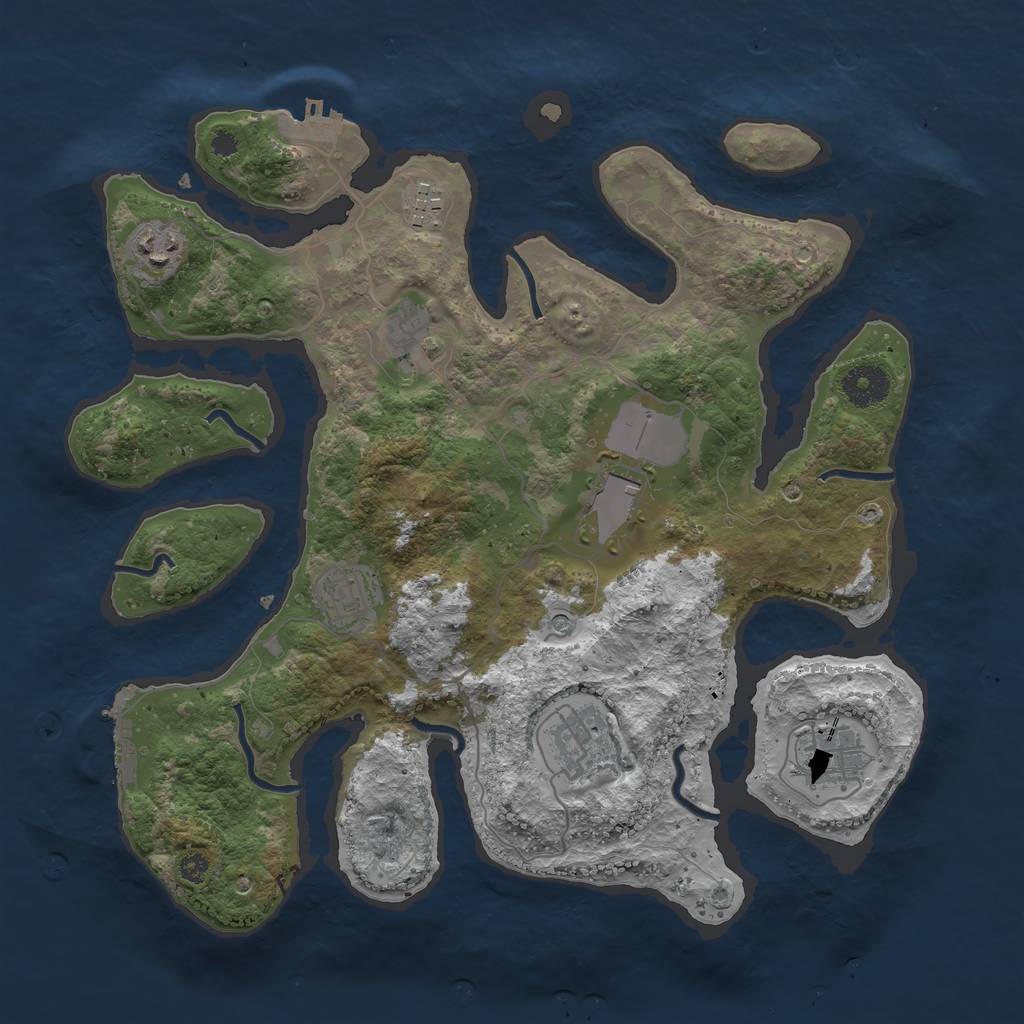 Rust Map: Procedural Map, Size: 3500, Seed: 375253842, 12 Monuments