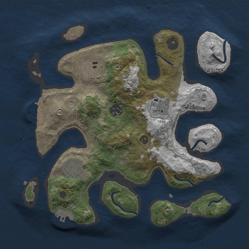 Rust Map: Procedural Map, Size: 3000, Seed: 2421783, 10 Monuments