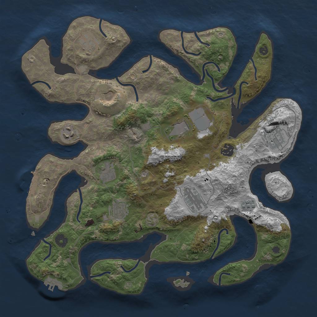 Rust Map: Procedural Map, Size: 3700, Seed: 1128189594, 15 Monuments