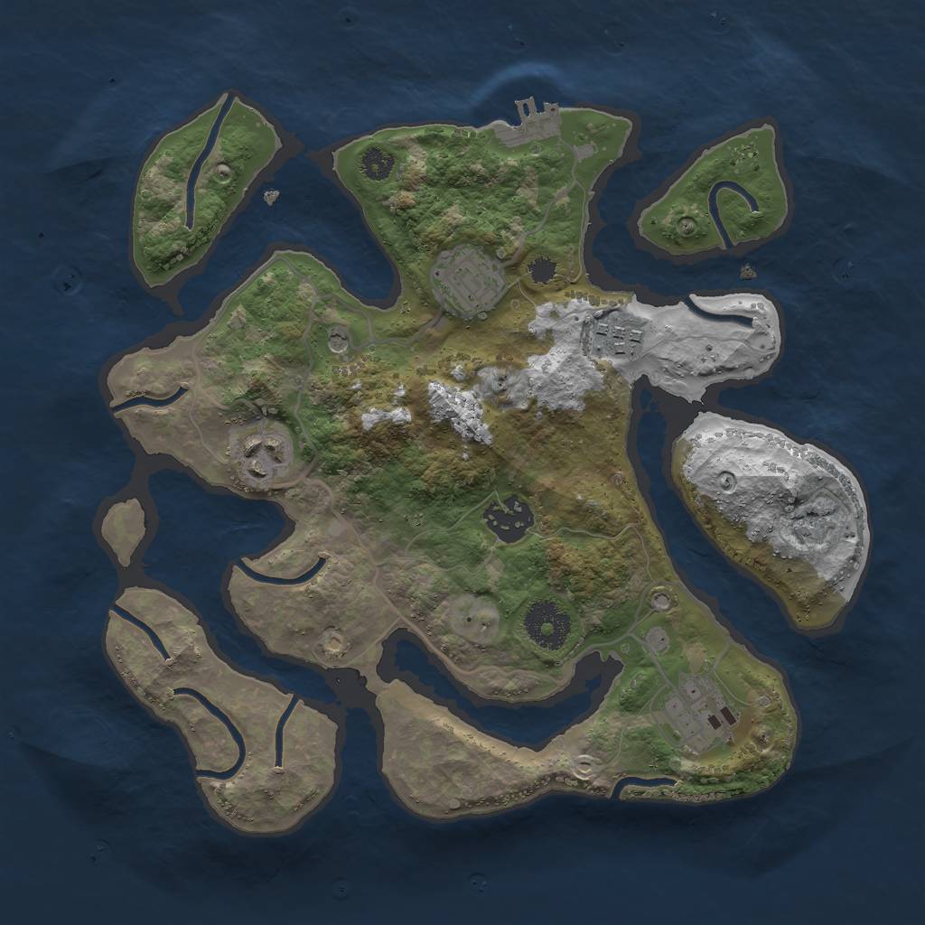 Rust Map: Procedural Map, Size: 3000, Seed: 1434107143, 9 Monuments