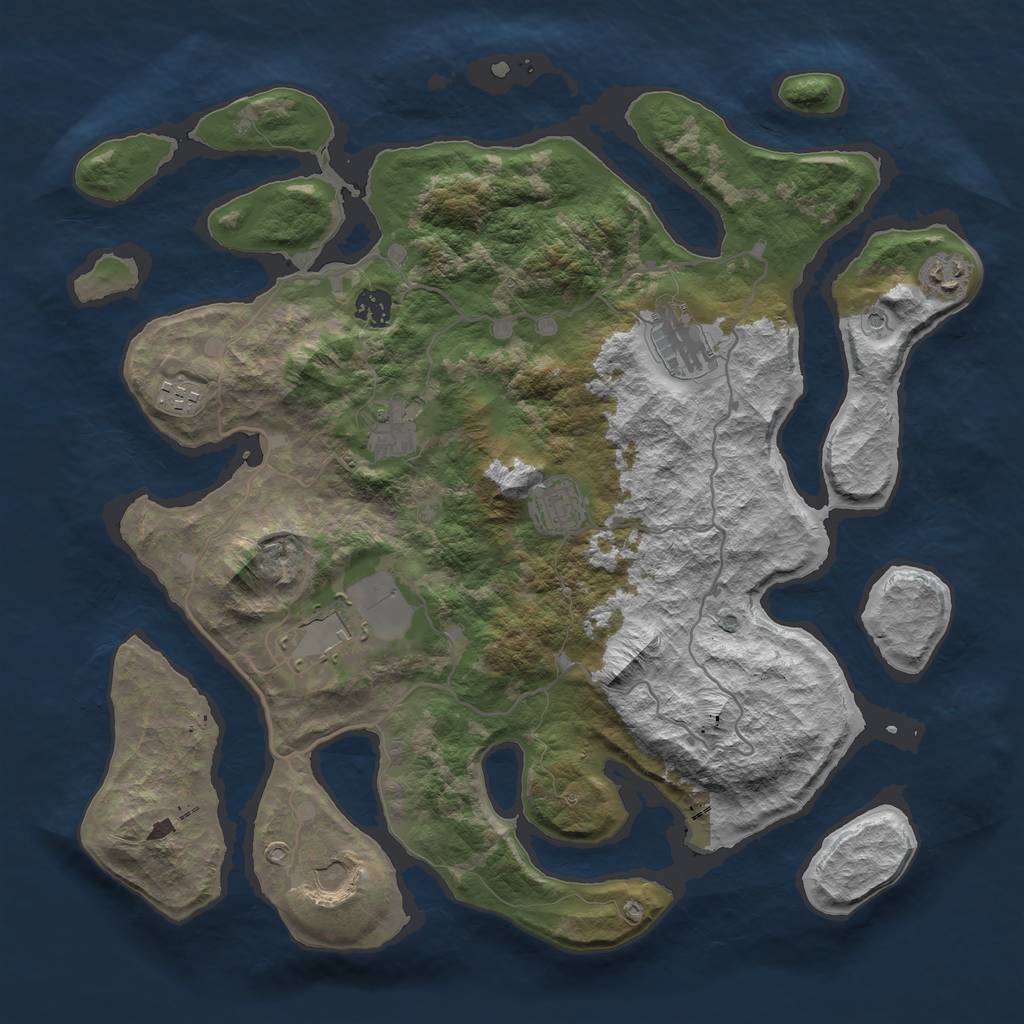 Rust Map: Barren, Size: 4000, Seed: 5331, 11 Monuments