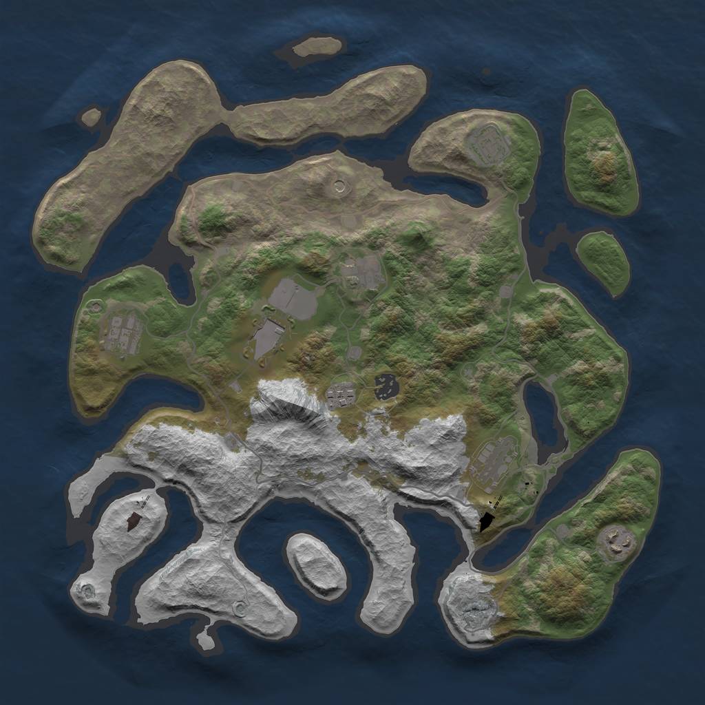 Rust Map: Barren, Size: 4000, Seed: 3038, 11 Monuments