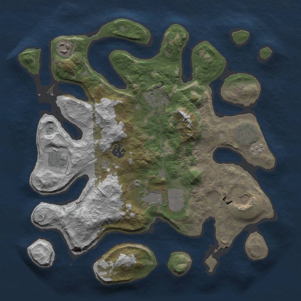 Rust Map: Barren, Size: 3500, Seed: 881, 11 Monuments