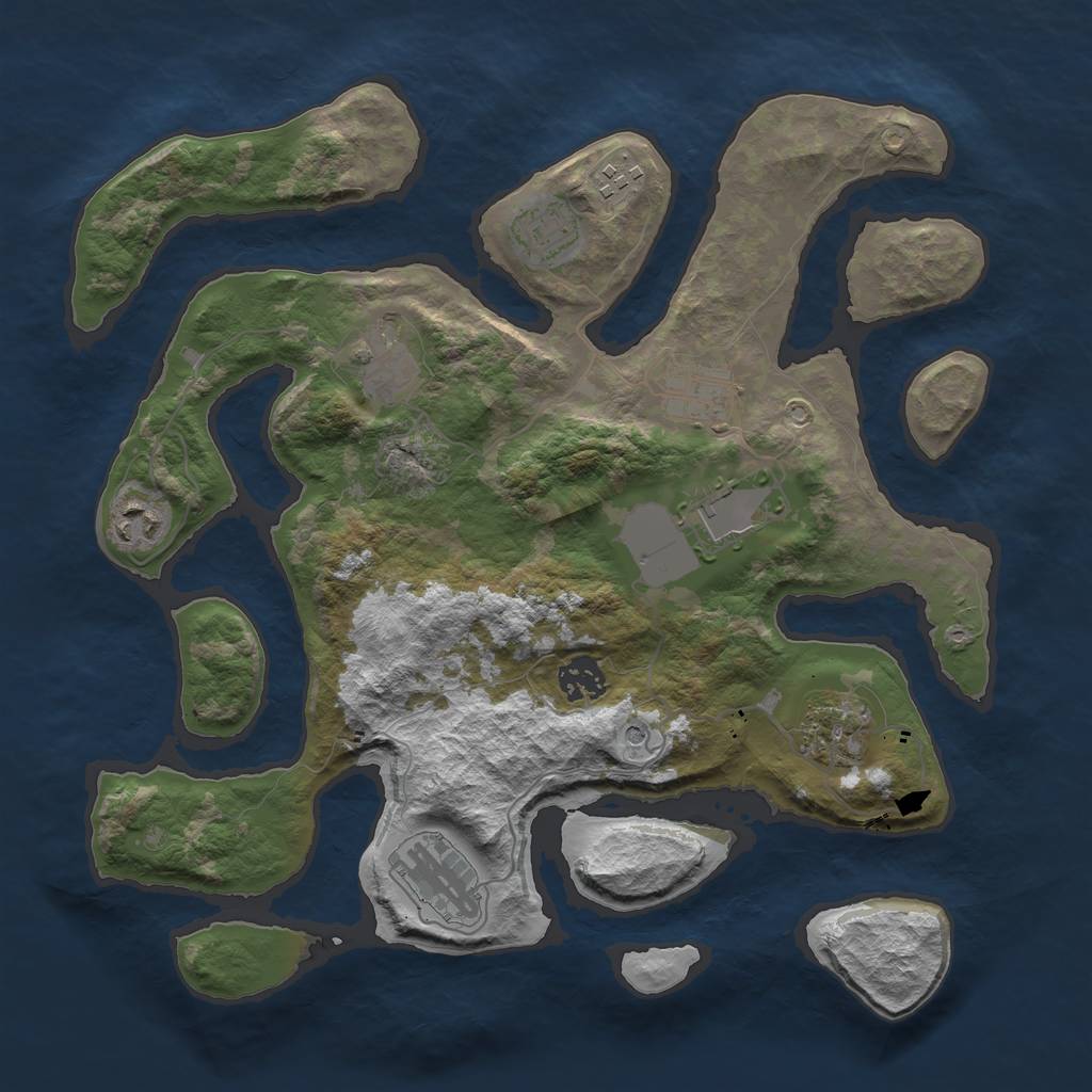 Rust Map: Barren, Size: 3500, Seed: 128199762, 12 Monuments