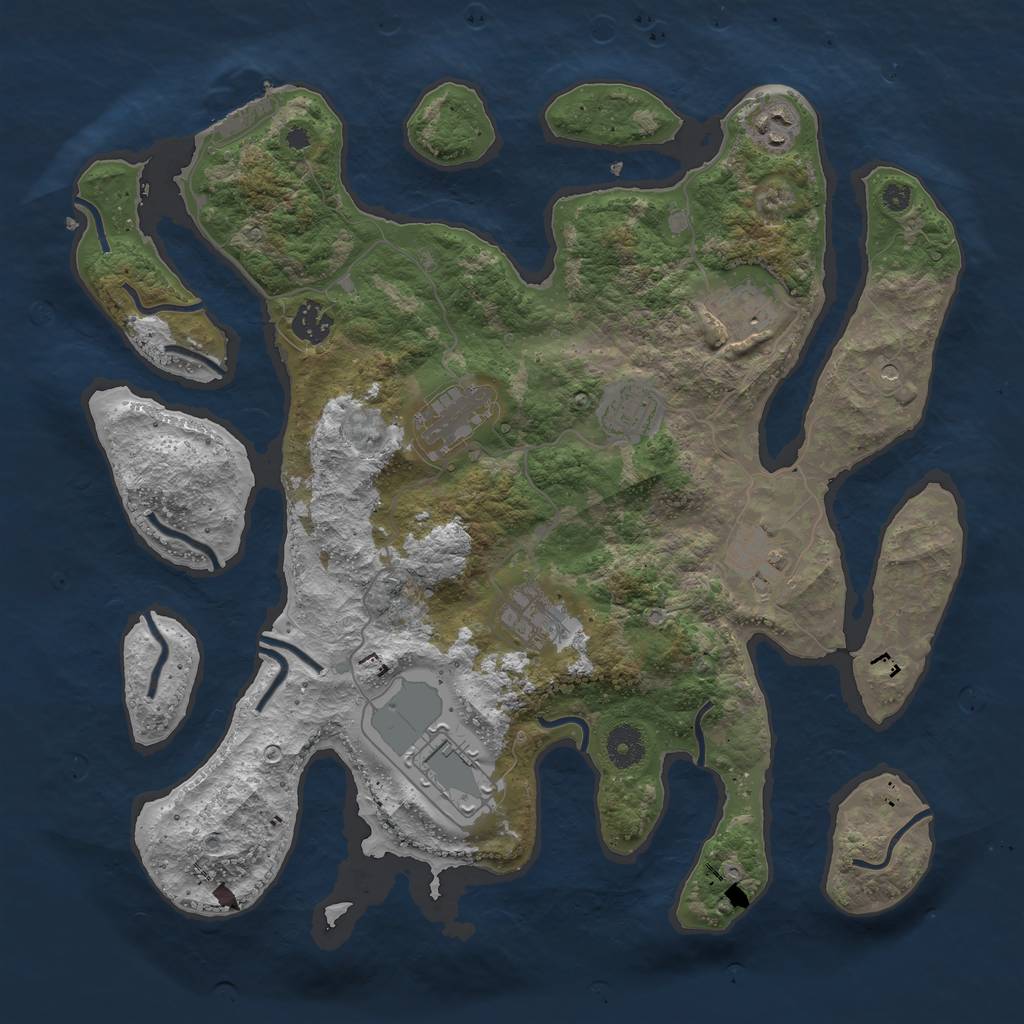 Rust Map: Procedural Map, Size: 3800, Seed: 32198, 12 Monuments