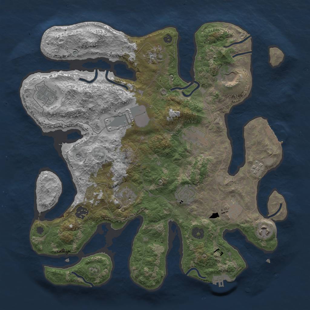 Rust Map: Procedural Map, Size: 3750, Seed: 143346298, 16 Monuments