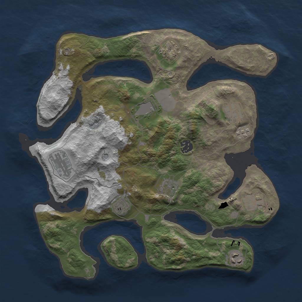 Rust Map: Barren, Size: 3500, Seed: 495194848, 13 Monuments