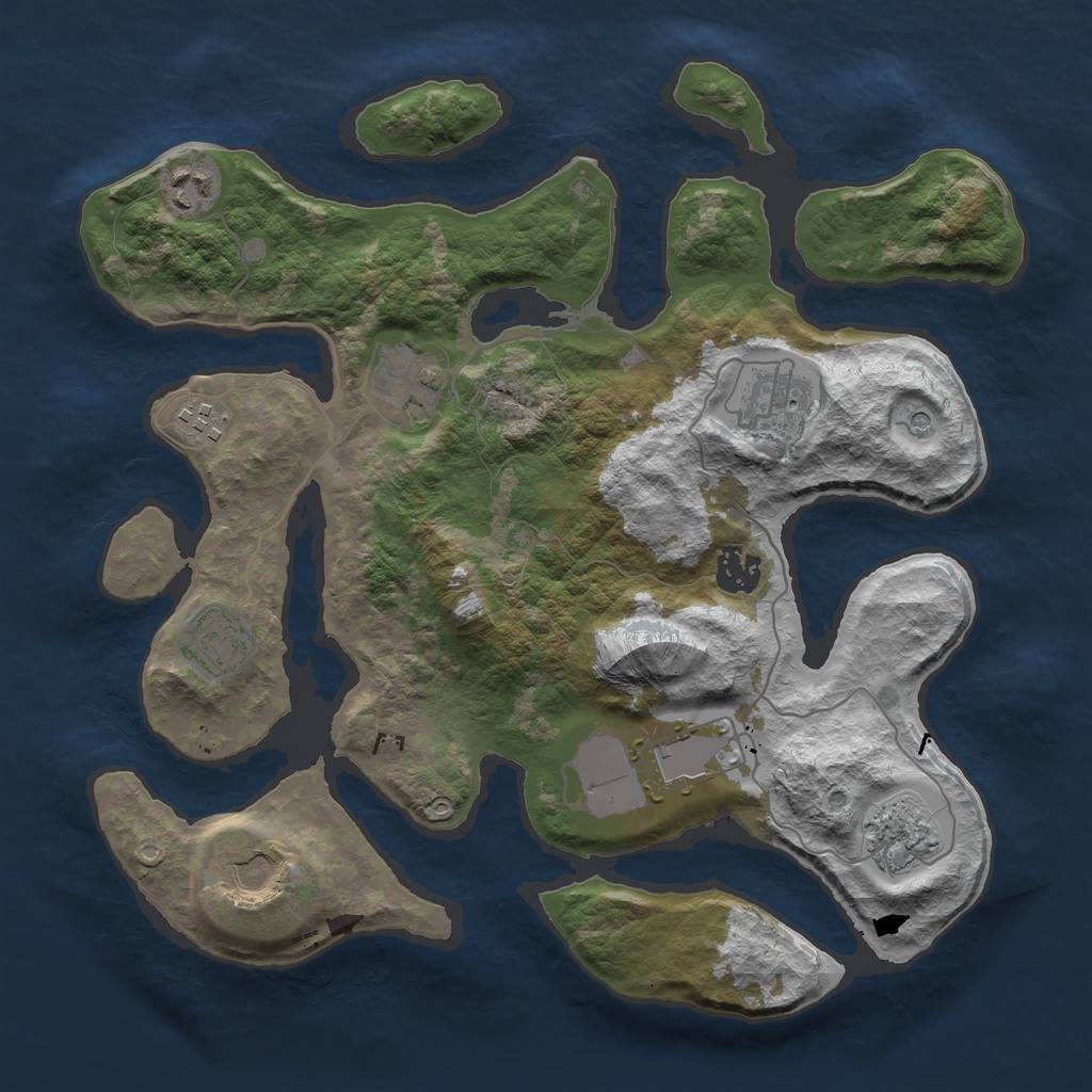 Rust Map: Barren, Size: 3500, Seed: 1955945659, 12 Monuments