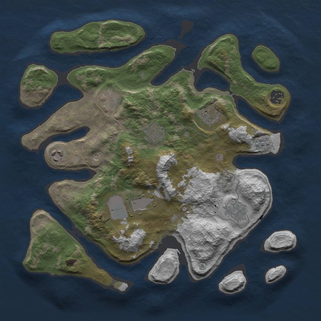 Rust Map: Barren, Size: 3500, Seed: 2017312435, 11 Monuments