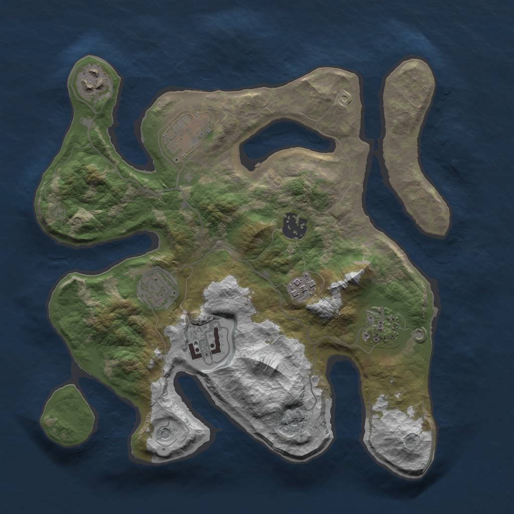 Rust Map: Barren, Size: 3000, Seed: 1333512341, 10 Monuments