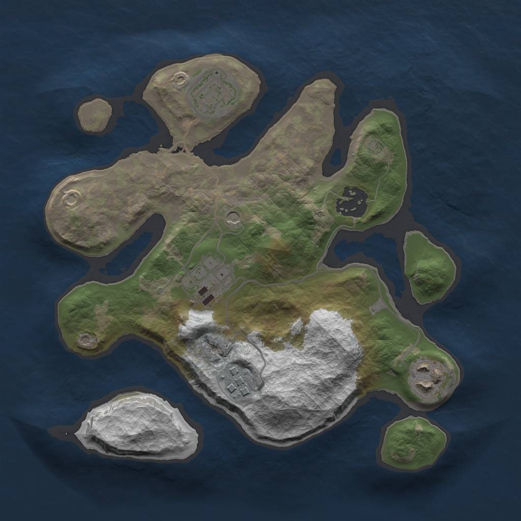 Rust Map: Barren, Size: 2500, Seed: 877, 8 Monuments