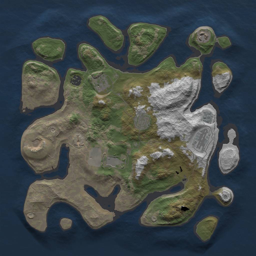 Rust Map: Barren, Size: 3600, Seed: 722273, 11 Monuments