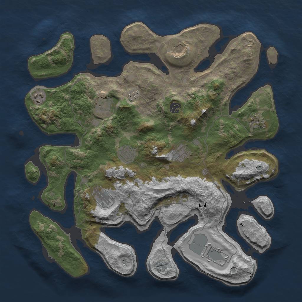 Rust Map: Barren, Size: 4000, Seed: 1214168394, 13 Monuments