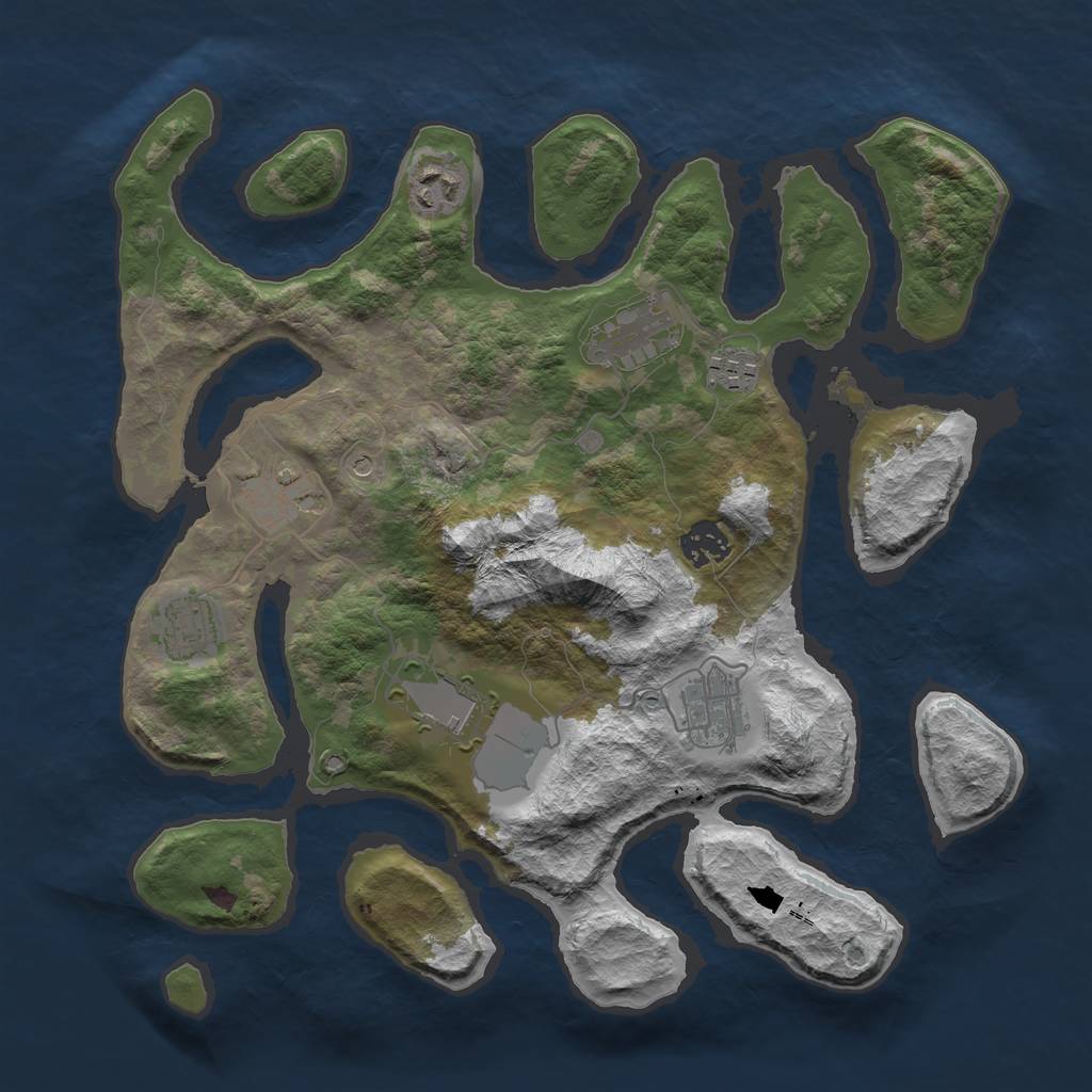 Rust Map: Barren, Size: 3500, Seed: 1990, 11 Monuments
