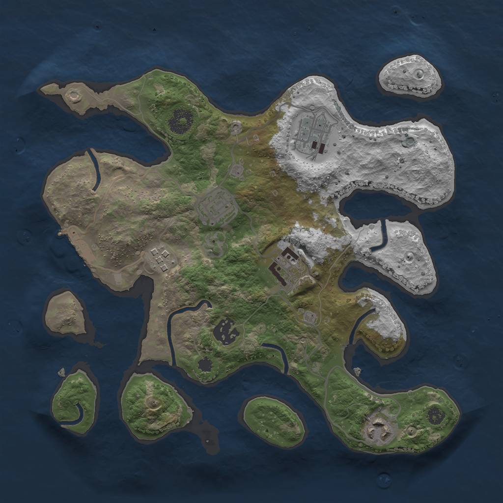 Rust Map: Procedural Map, Size: 3000, Seed: 32291633, 9 Monuments