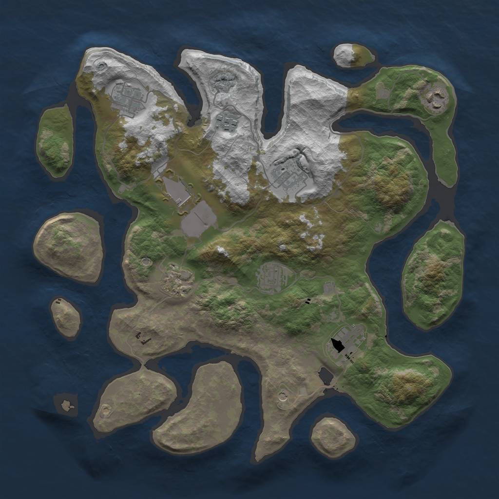 Rust Map: Barren, Size: 3600, Seed: 824382, 11 Monuments