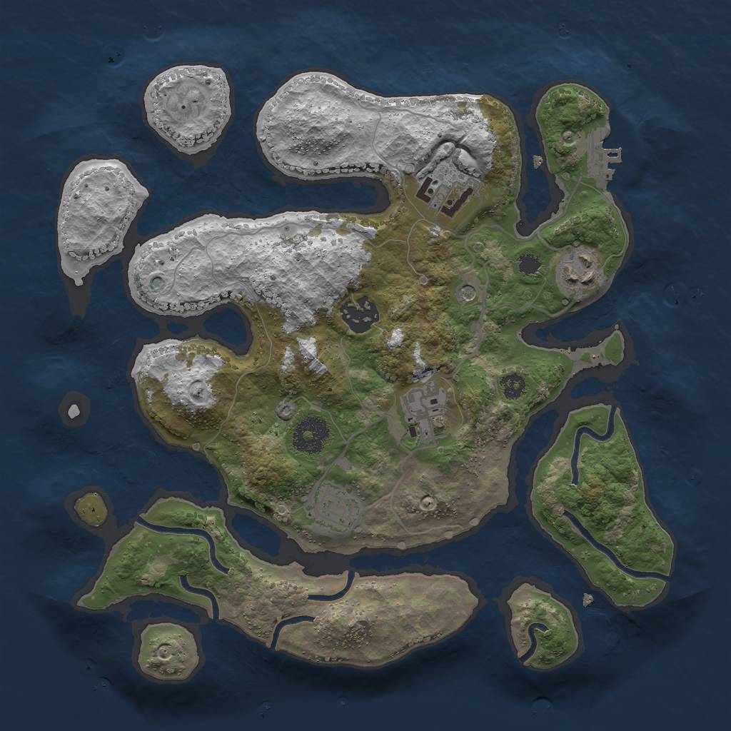 Rust Map: Procedural Map, Size: 3000, Seed: 1841288507, 9 Monuments