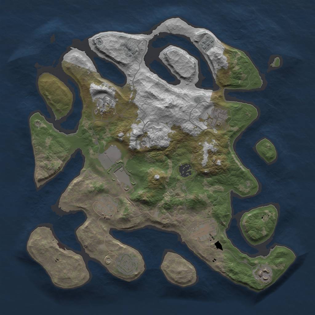 Rust Map: Barren, Size: 3600, Seed: 740541, 12 Monuments